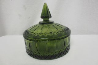 Vintage Emerald Green Glass Cover Dish W/ Moroccan Top Candy Vanity