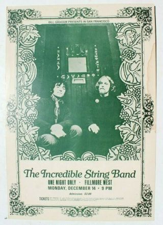 Vtg Fillmore Bill Graham Concert Poster 1st 1970 The Incredible String Band