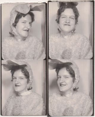 Awesome 4 Vintage 1950s Photobooth Photos Of A Woman In A Furry Bunny Costume
