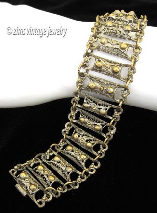 Vintage Old Yemen Yemeni Ethnic Tribal Gilt Silver Filigree Chain Link Bracelet