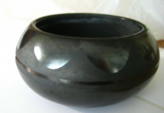 Vintage 5 " San Ildefonso High Polish Black On Black Pottery Bowl Classic