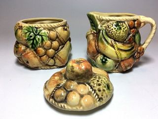 Vintage 1960 ' s Tilso Hand Painted Ceramic Creamer And Sugar Bowl With Lid Japan 3