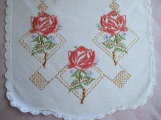 Vintage Embroidered Pink Roses Table Runner or Dresser Scarf 2