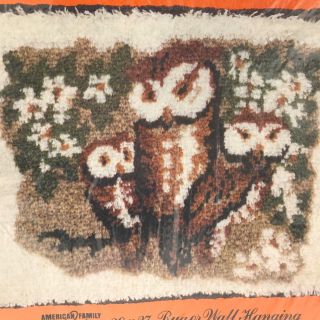 Vintage Family of Owls Latch Hook Kit American Family Crafts Rug Wall Hanging 2