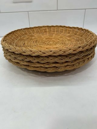 Set Of 4 Vintage Wicker Rattan Bamboo Paper Plate Holders 10”