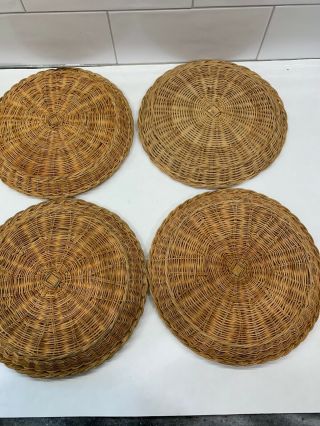 Set Of 4 Vintage Wicker Rattan Bamboo Paper Plate Holders 10” 3