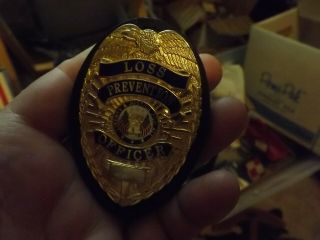 VINTAGE OBSOLETE LOSS PREVENTION SHIELD BADGE WITH LEATHER BELT CLIP 6