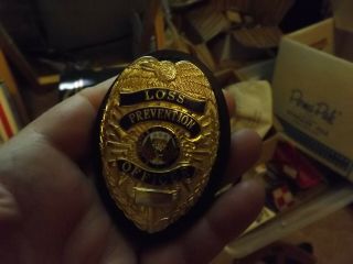 VINTAGE OBSOLETE LOSS PREVENTION SHIELD BADGE WITH LEATHER BELT CLIP 7