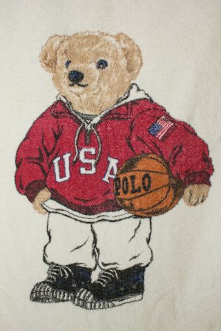 Vintage Ralph Lauren Polo Sport Beach Towel White Red Basketball Polo Bear 90 ' s 2