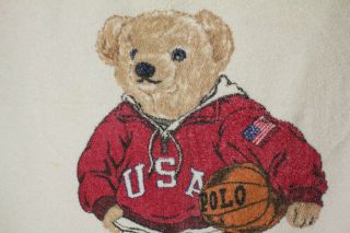 Vintage Ralph Lauren Polo Sport Beach Towel White Red Basketball Polo Bear 90 ' s 3