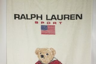 Vintage Ralph Lauren Polo Sport Beach Towel White Red Basketball Polo Bear 90 ' s 6