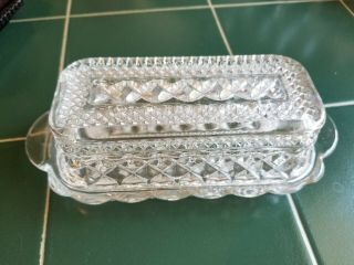 Vintage Crystal Butter Dish With Lid Diamond Cut Glass Covered