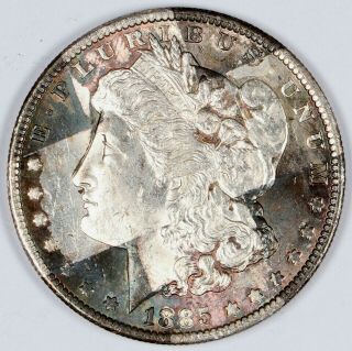 1885 - O Purple,  Cobalt,  & Russet Toned Morgan Silver Dollar S$1 Vintage