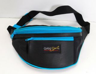 Gani Sport Fanny Pack Zippered Adjustable Waist Bag Black / Blue Vintage