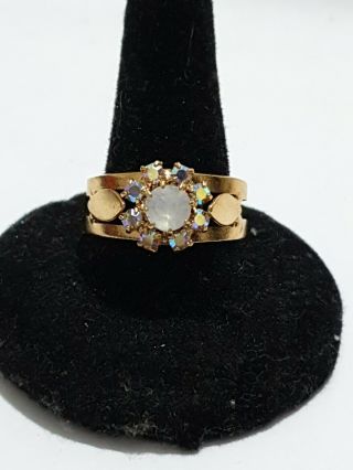Vintage Art Deco Aurora Borealis Glass And Paste Gold Plated Adjustable Ring