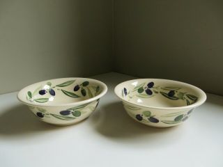 Vtg Pair Emma Bridgewater Olives Cereal Bowls Hand Decorated Spongeware C1997