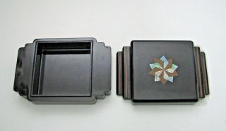 Vintage Black Lacquer Korean Box | Art Deco Geometric Inlay Box Korea Asian 6