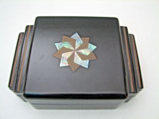 Vintage Black Lacquer Korean Box | Art Deco Geometric Inlay Box Korea Asian 7