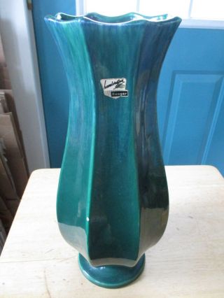 Vintage Green Royal Haeger 472 Paneled Sides 14 " Hand Crafted Art Pottery Vase