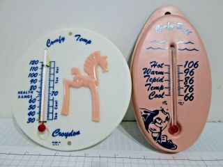 2 Vintage Baby Bath Thermometers Pink White Plastic Comfy Bath Croydon Adorable