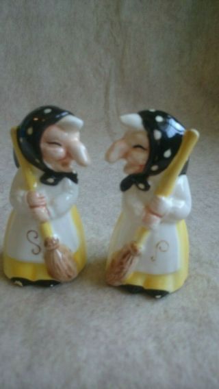 Vintage Health And Happiness Kitchen Witch Salt & Pepper Shakers,  Japan