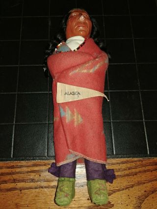 Vintage 12 " Skookum Indian Doll " Bully Good " Native American Alaska Banner.