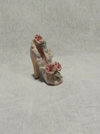 Vintage Ceramic Porcelain High Heel Floral Fenton Victorian Shoe Boot Miniature
