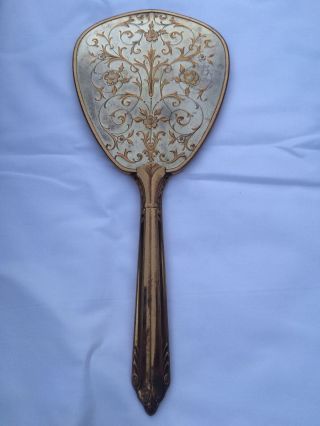 Vintage Ornate French Made Hand Held Mirror Brass Colored