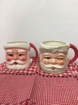 2 Vintage Christmas Ceramic Santa Claus Mugs Made In Japan Holiday Decor