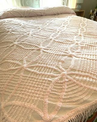 Vintage Jc Penny Pink Chenille Cover Bedspread Full/queen