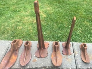 Vintage Warranted Cast Iron Cobblers Shoemakers Shoe Repair 2 Stands W/4 Forms