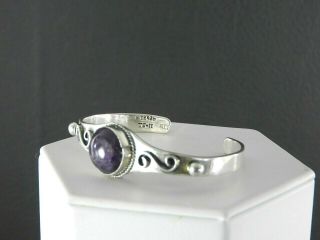 Vintage Taxco Mexico Solid 925 Sterling Silver Amethyst Cuff Bracelet Womens 6 "