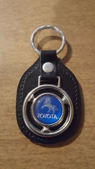 Toyota Auto Leather Keychain Key Chain Ring Vintage Blue