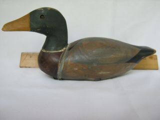 Small Vintage / Antique Hand Carved Painted Solid Wood Mallard Duck Decoy
