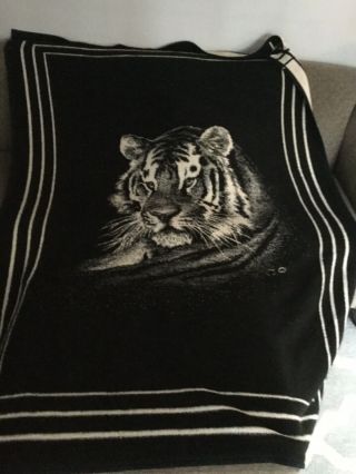 Vintage Biederlack Tiger Big Cat Reversible Acrylic Blanket
