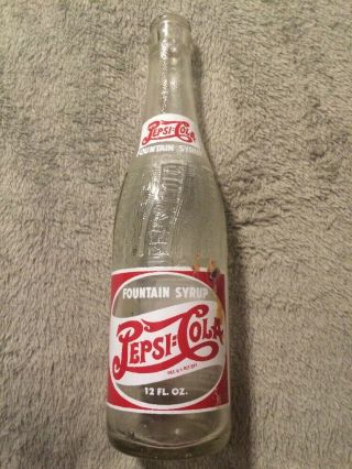 Vintage Pepsi:cola Double Dot Fountain Syrup Soda Bottle Fairview,  Montana 1943