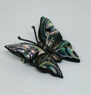 Vintage Taxco Mexico Sterling Silver Abalone Butterfly Brooch Pin Signed