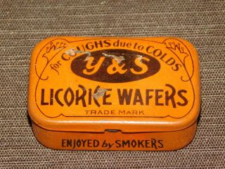 VINTAGE AD Y & S LICORICE WAFERS COUGHS & COLDS MEDICINE TIN BOX 2