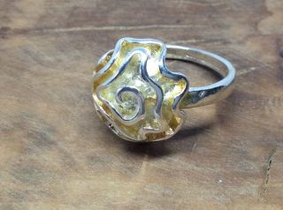 Vintage 925 Sterling Silver Gold Wash Ruffly Flower Ring 6 1/2 2