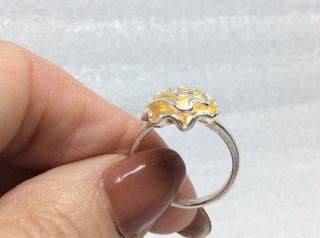 Vintage 925 Sterling Silver Gold Wash Ruffly Flower Ring 6 1/2 3