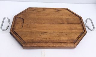 Vintage Hardwood Large SOLID WOOD CUTTING Carving BOARD 18 x 12 x 2 Handles Feet 2