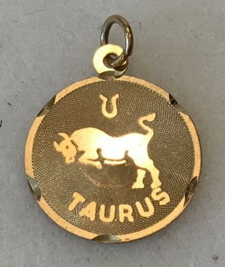 Vintage Nos 14k Yellow Gold Taurus Zodiac Medal Or Bracelet Charm - 0.  7 Grams
