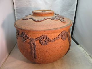 Vintage Terra Cotta Clay Pottery Large Lidded Pot
