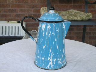 Vintage Blue & White Swirl Enameled Coffee Pot Graniteware