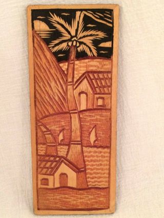 Vintage Carved Wood Palm Tree Folk Art Carving 9.  75 X 4 " Wall Hanging
