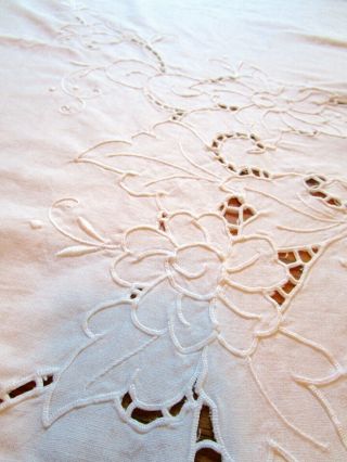 Vintage White Tablecloth Cut - Work,  Needle Lace & Embroidery,  64 X 79 "