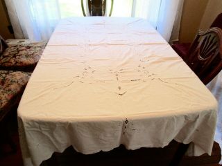 Vintage White Tablecloth Cut - Work,  Needle Lace & Embroidery,  64 x 79 
