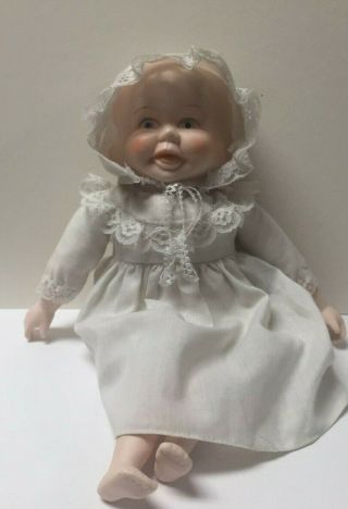 Bisque / Porcelain 3 Face Baby Doll W/gown Soft Body Happy Sleeping Crying Faces