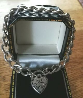 Vintage Sterling Silver Charm Bracelet With Filigree Heart Padlock