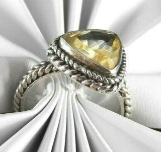 Vintage Solid 925 Sterling Silver Ring Jewelry Cocktail Citrine Stone Signed 7